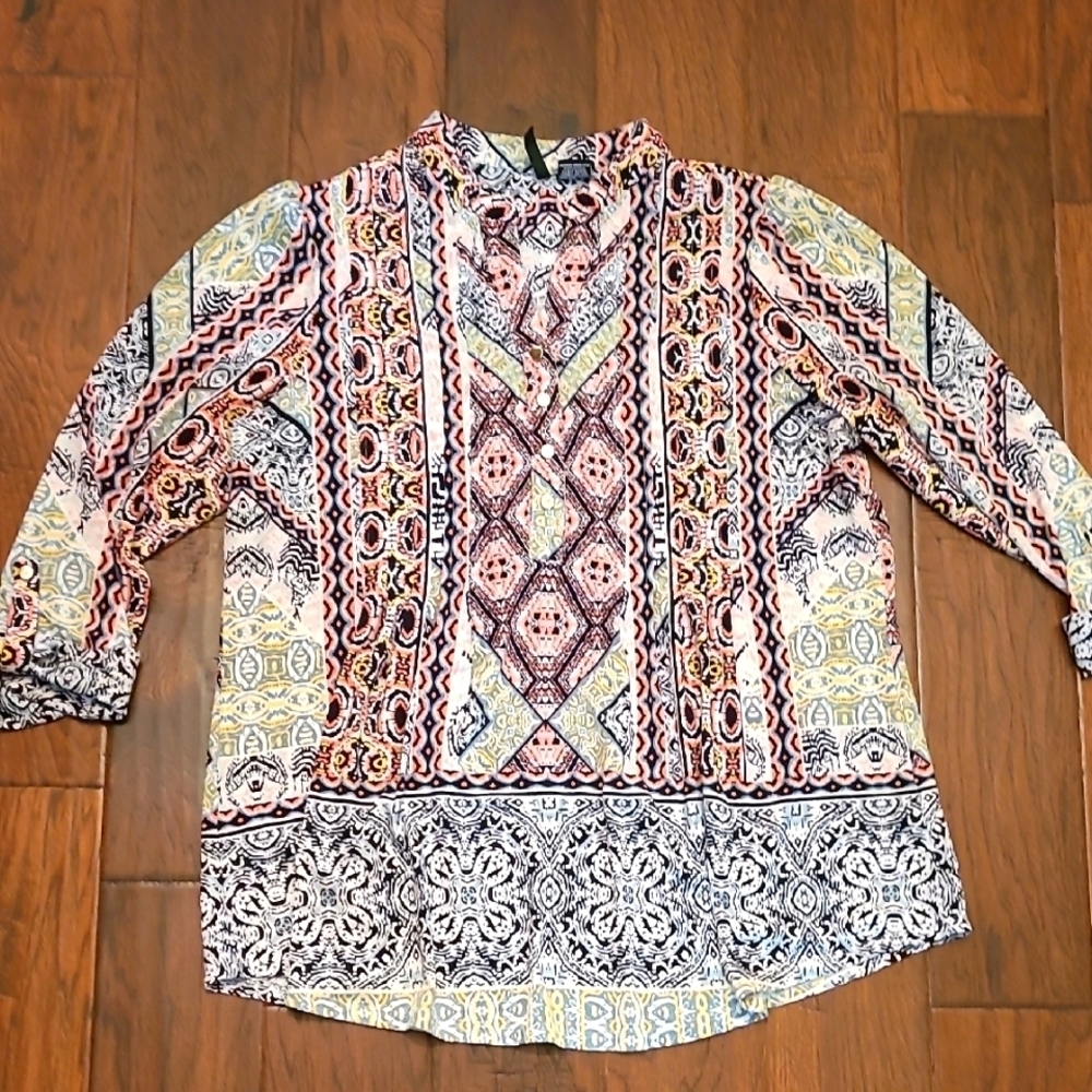 New Directions women's colorful 3/4 length sleeve top size 1X